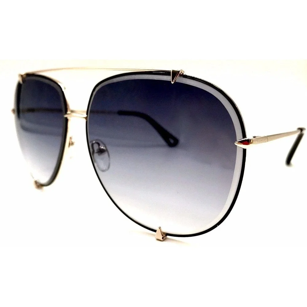 Womens Oversized  Sunglasses Gold Metal Frame Black Gradient Lens UV400 Lentes